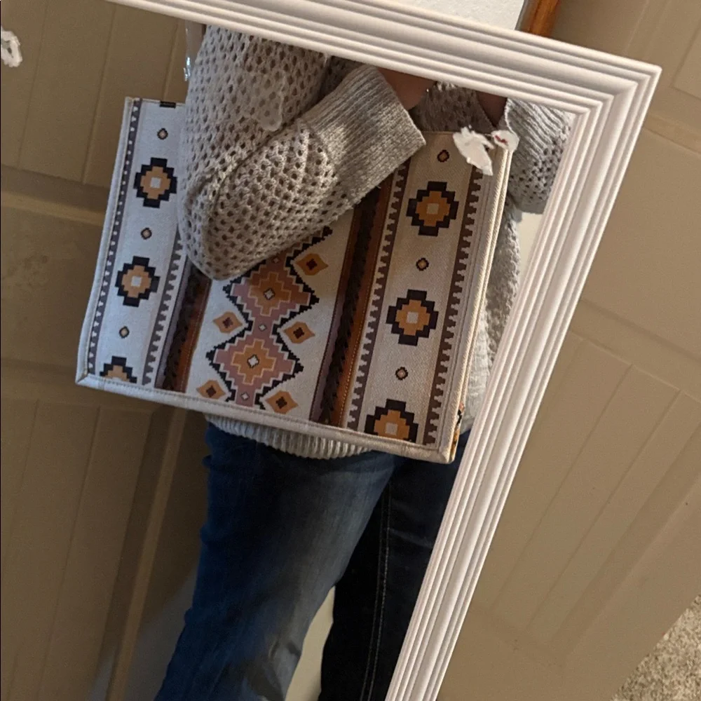 Wrangler Women's Tote with Geometric Design - Cream, Brown, and yellow - Picture 1 of 4